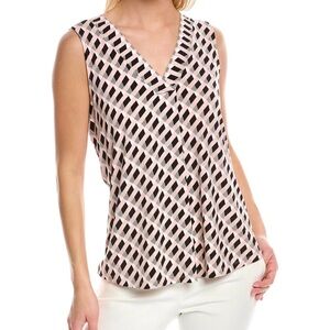 Anne Klein Sleeveless V-Neck Pink Cream Black Geometric Ity-Knit Top Size M